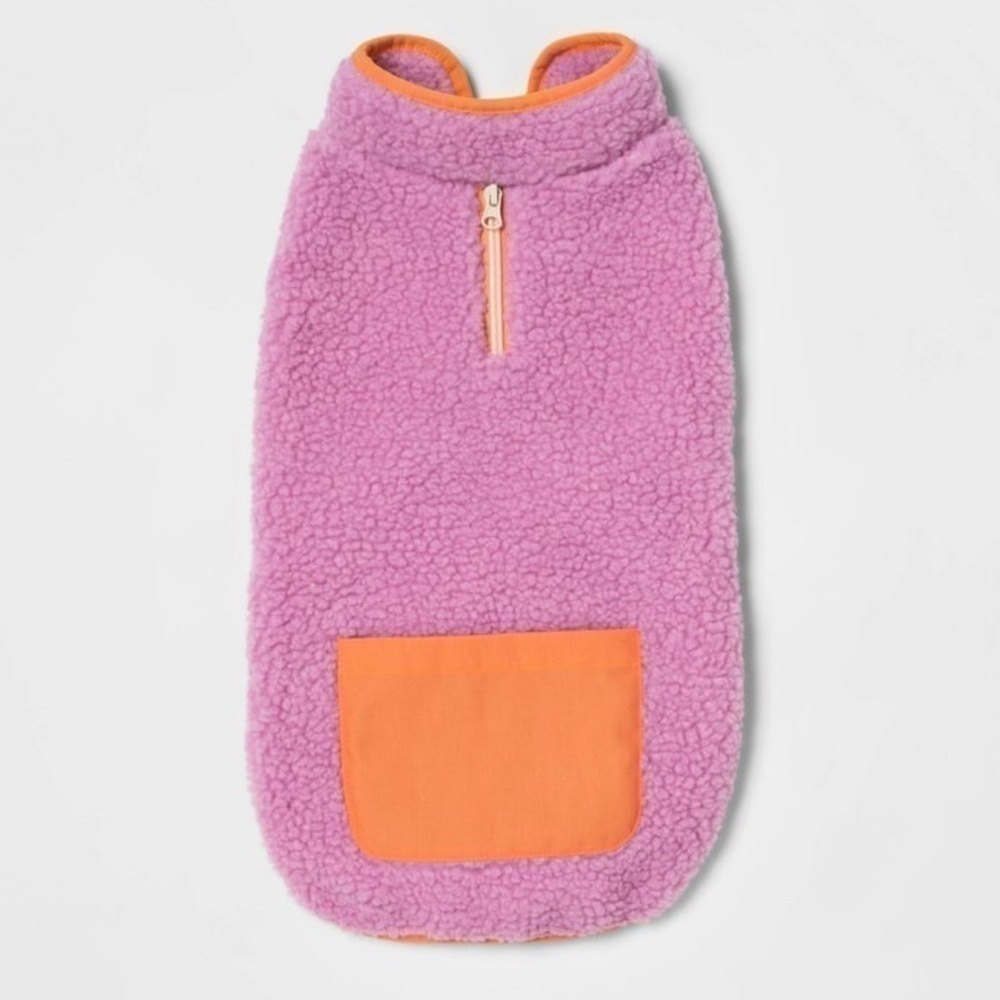 Dog Purple Orange Fuzzy Sherpa Warm Pullover Vest Pocket Size Small to 20lbs - Picture 2 of 6